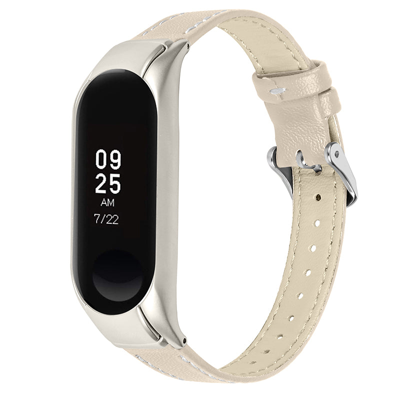 For Xiaomi Mi Band 7 Genuine Cowhide Leather Watch Band Adjustable Wrist Strap with Silver Watch Case For Xiaomi Mi Band 7 Genuine Cowhide Leather Watch Band Adjustable Wrist Strap with Silver Watch Case